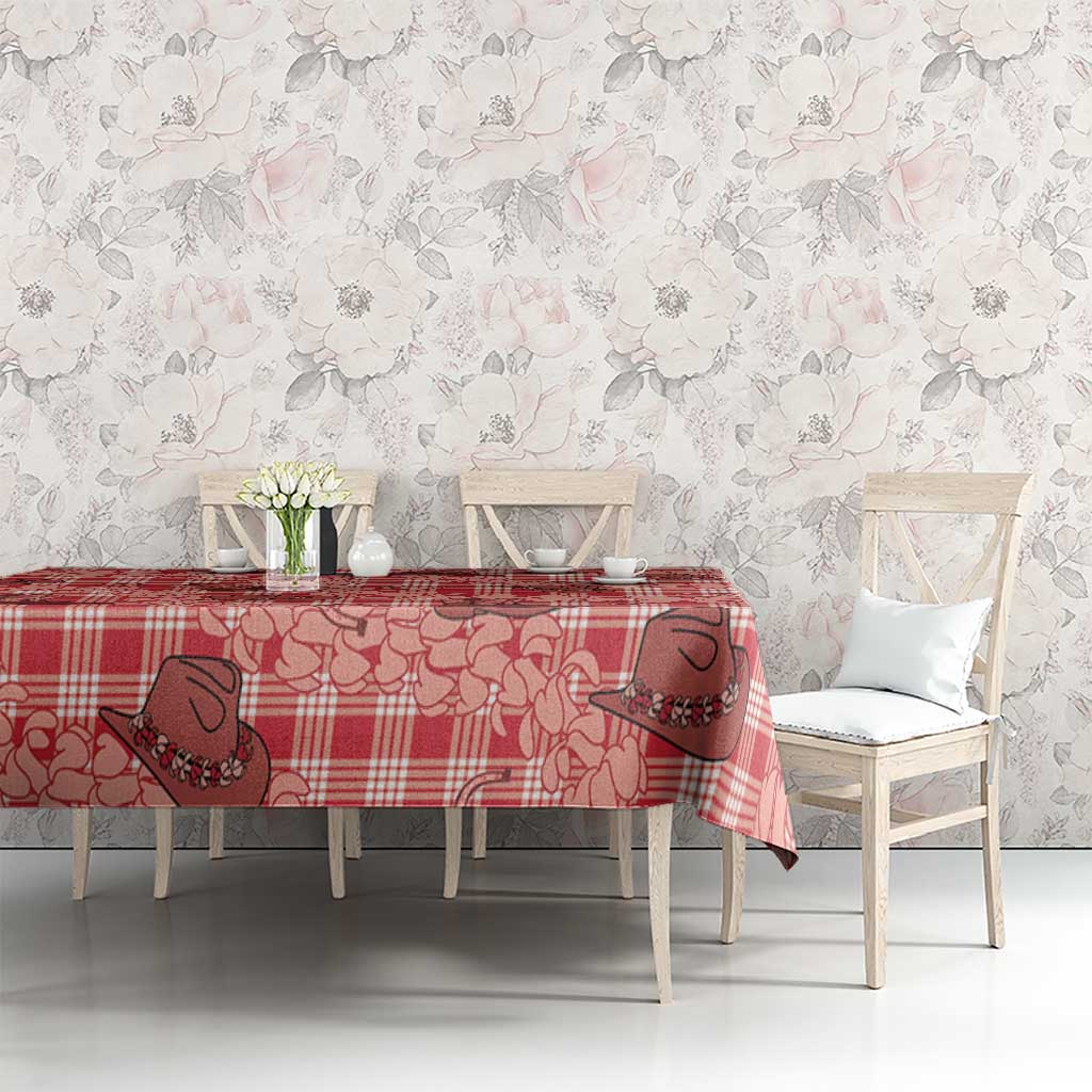 Red Palaka Hawaii Cowboy Tablecloth Puakenikeni Lei Paniolo Papale Seamless Vibes - Polynesian Pride