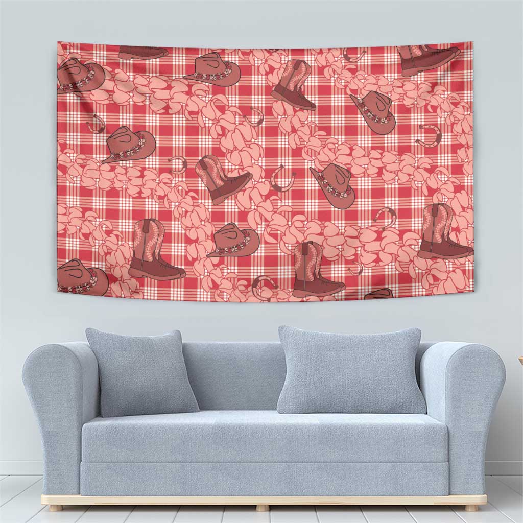Red Palaka Hawaii Cowboy Tapestry Puakenikeni Lei Paniolo Papale Seamless Vibes - Polynesian Pride
