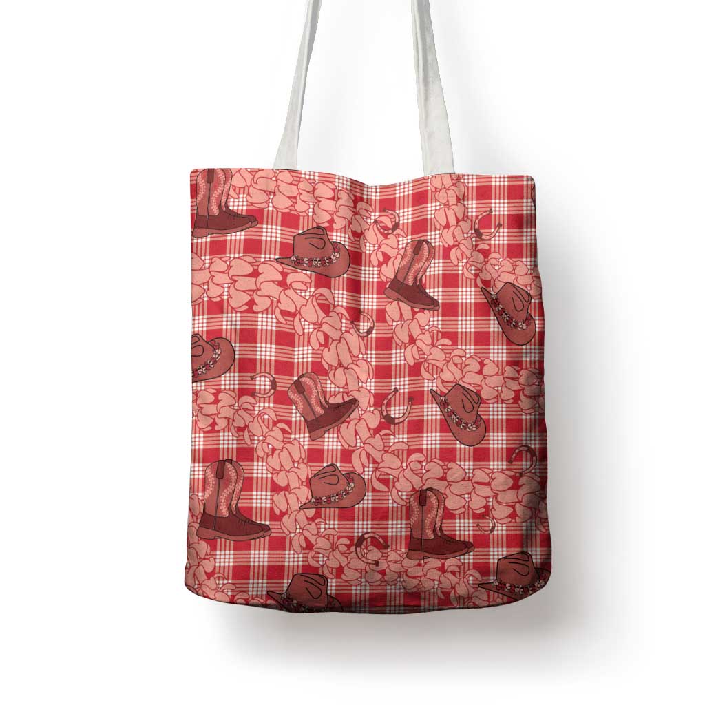 Red Palaka Hawaii Cowboy Tote Bag Puakenikeni Lei Paniolo Papale Seamless Vibes - Polynesian Pride