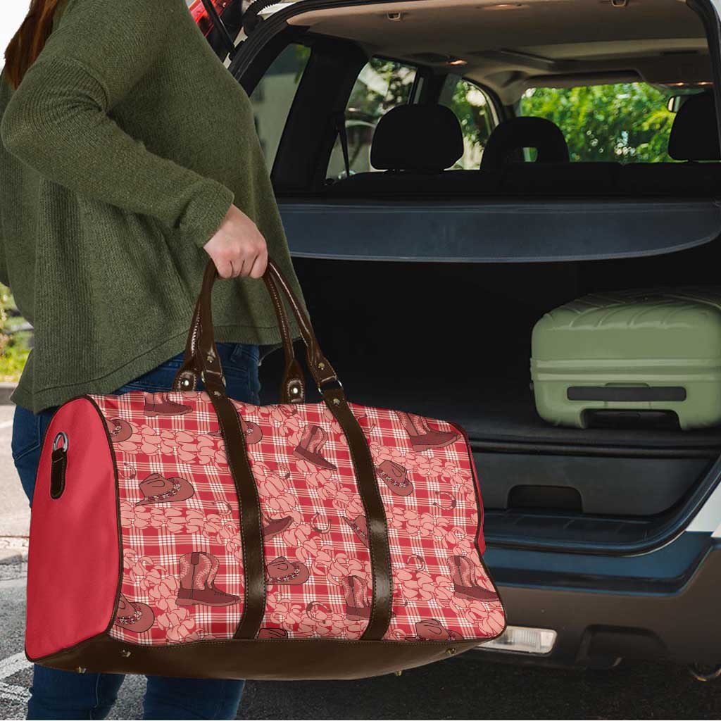 Red Palaka Hawaii Cowboy Travel Bag Puakenikeni Lei Paniolo Papale Seamless Vibes - Polynesian Pride
