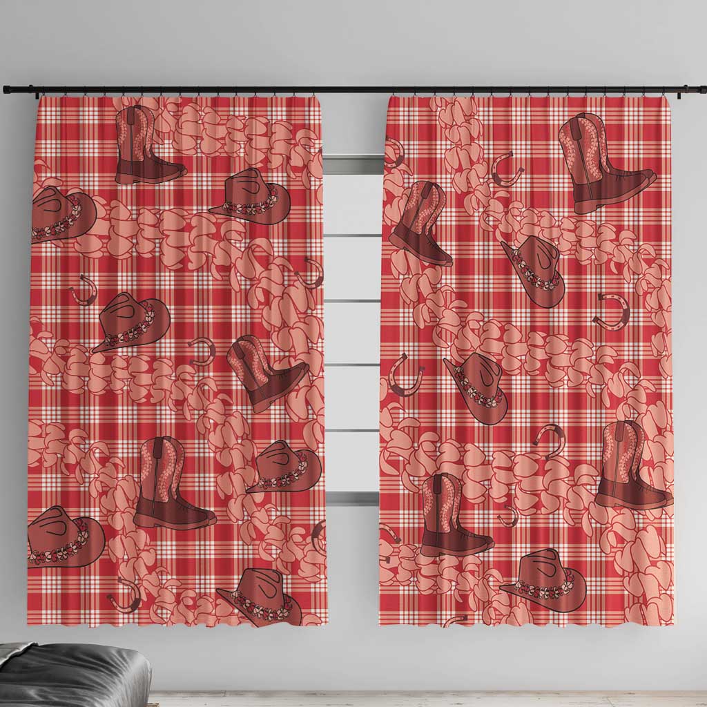 Red Palaka Hawaii Cowboy Window Curtain Puakenikeni Lei Paniolo Papale Seamless Vibes - Polynesian Pride