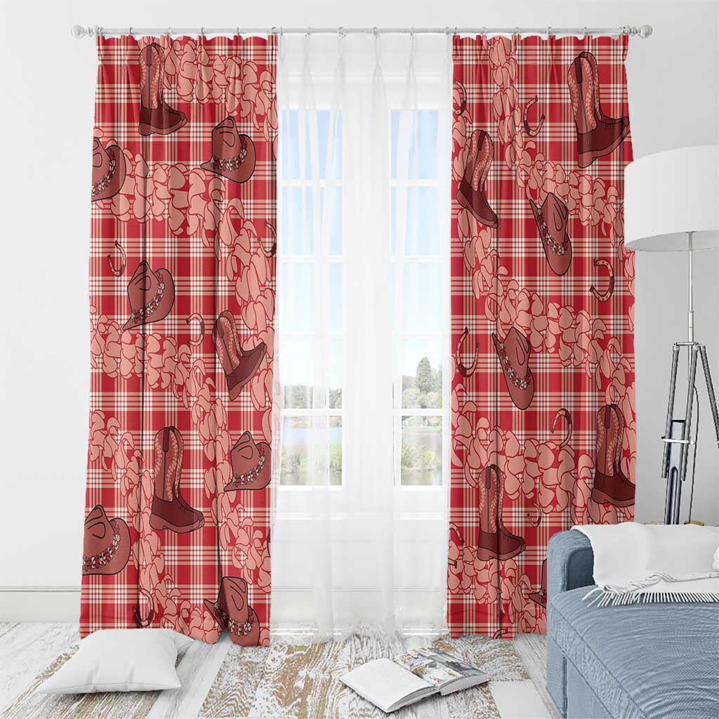 Red Palaka Hawaii Cowboy Window Curtain Puakenikeni Lei Paniolo Papale Seamless Vibes - Polynesian Pride
