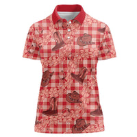 Red Palaka Hawaii Cowboy Women Polo Shirt Puakenikeni Lei Paniolo Papale Seamless Vibes - Polynesian Pride