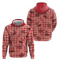 Red Palaka Hawaii Cowboy Zip Hoodie Puakenikeni Lei Paniolo Papale Seamless Vibes - Polynesian Pride
