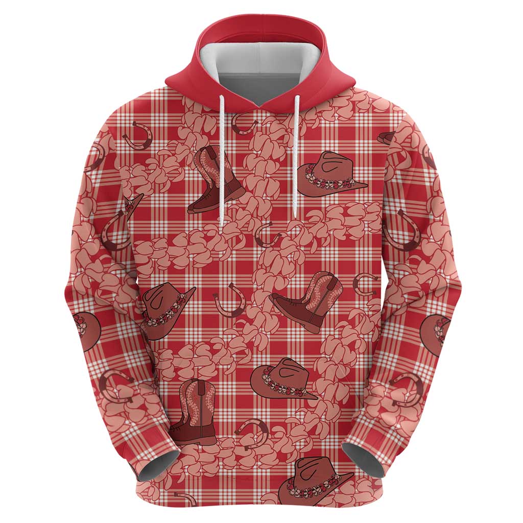 Red Palaka Hawaii Cowboy Zip Hoodie Puakenikeni Lei Paniolo Papale Seamless Vibes - Polynesian Pride