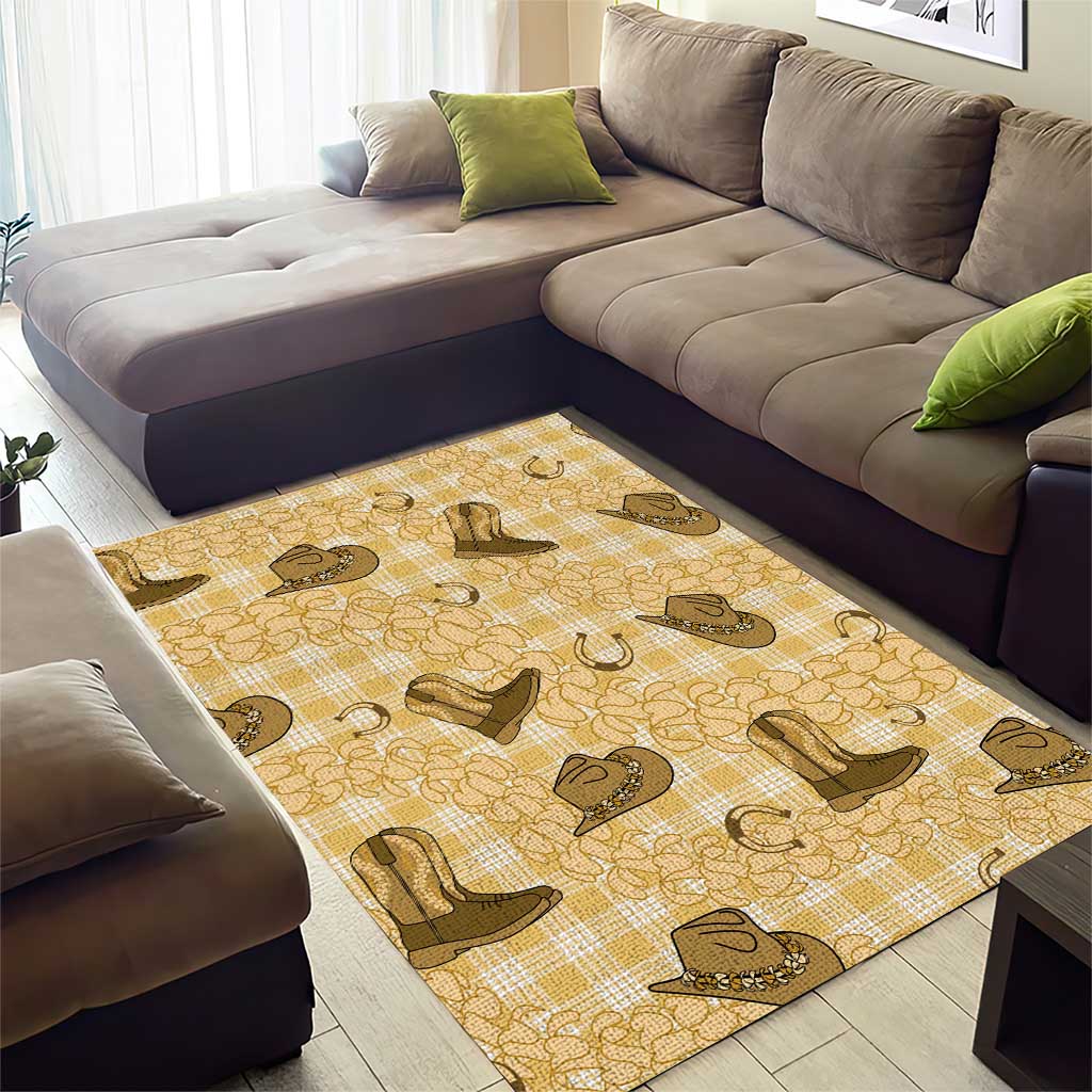 Yellow Palaka Hawaii Cowboy Area Rug Puakenikeni Lei Paniolo Papale Seamless Vibes - Polynesian Pride