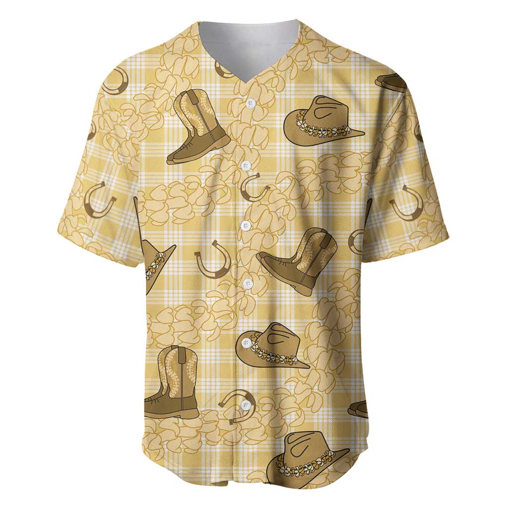 Yellow Palaka Hawaii Cowboy Baseball Jersey Puakenikeni Lei Paniolo Papale Seamless Vibes - Polynesian Pride