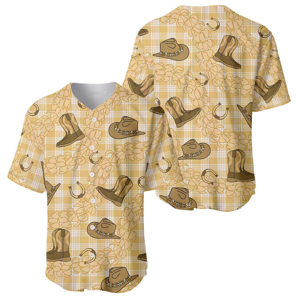 Yellow Palaka Hawaii Cowboy Baseball Jersey Puakenikeni Lei Paniolo Papale Seamless Vibes - Polynesian Pride