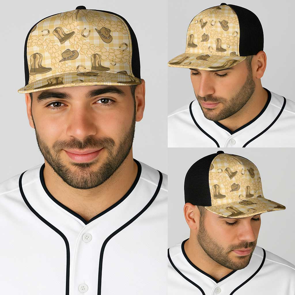 Yellow Palaka Hawaii Cowboy Baseball Net Cap Puakenikeni Lei Paniolo Papale Seamless Vibes - Polynesian Pride