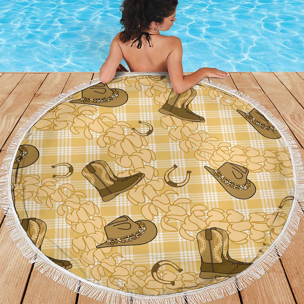 Yellow Palaka Hawaii Cowboy Beach Blanket Puakenikeni Lei Paniolo Papale Seamless Vibes - Polynesian Pride