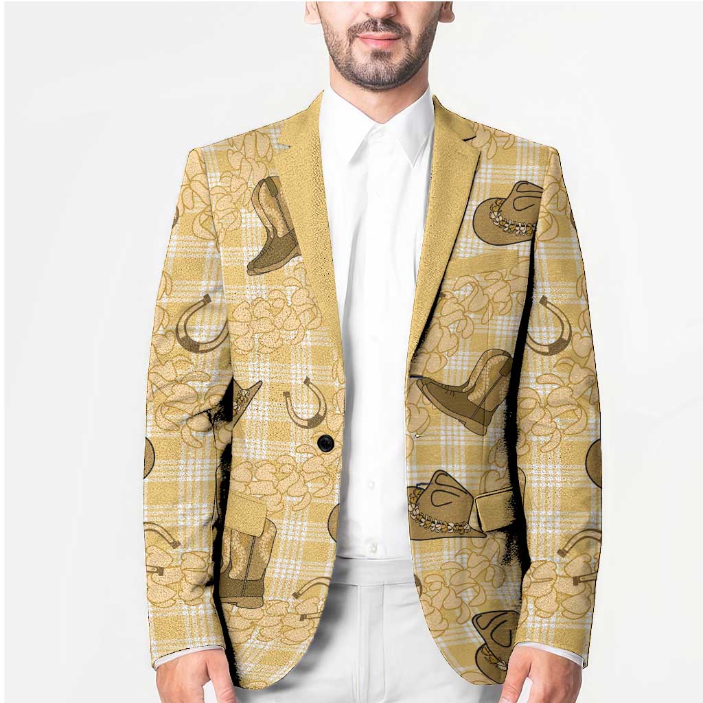 Yellow Palaka Hawaii Cowboy Blazer Puakenikeni Lei Paniolo Papale Seamless Vibes - Polynesian Pride