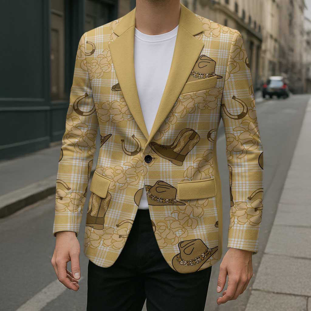 Yellow Palaka Hawaii Cowboy Blazer Puakenikeni Lei Paniolo Papale Seamless Vibes - Polynesian Pride