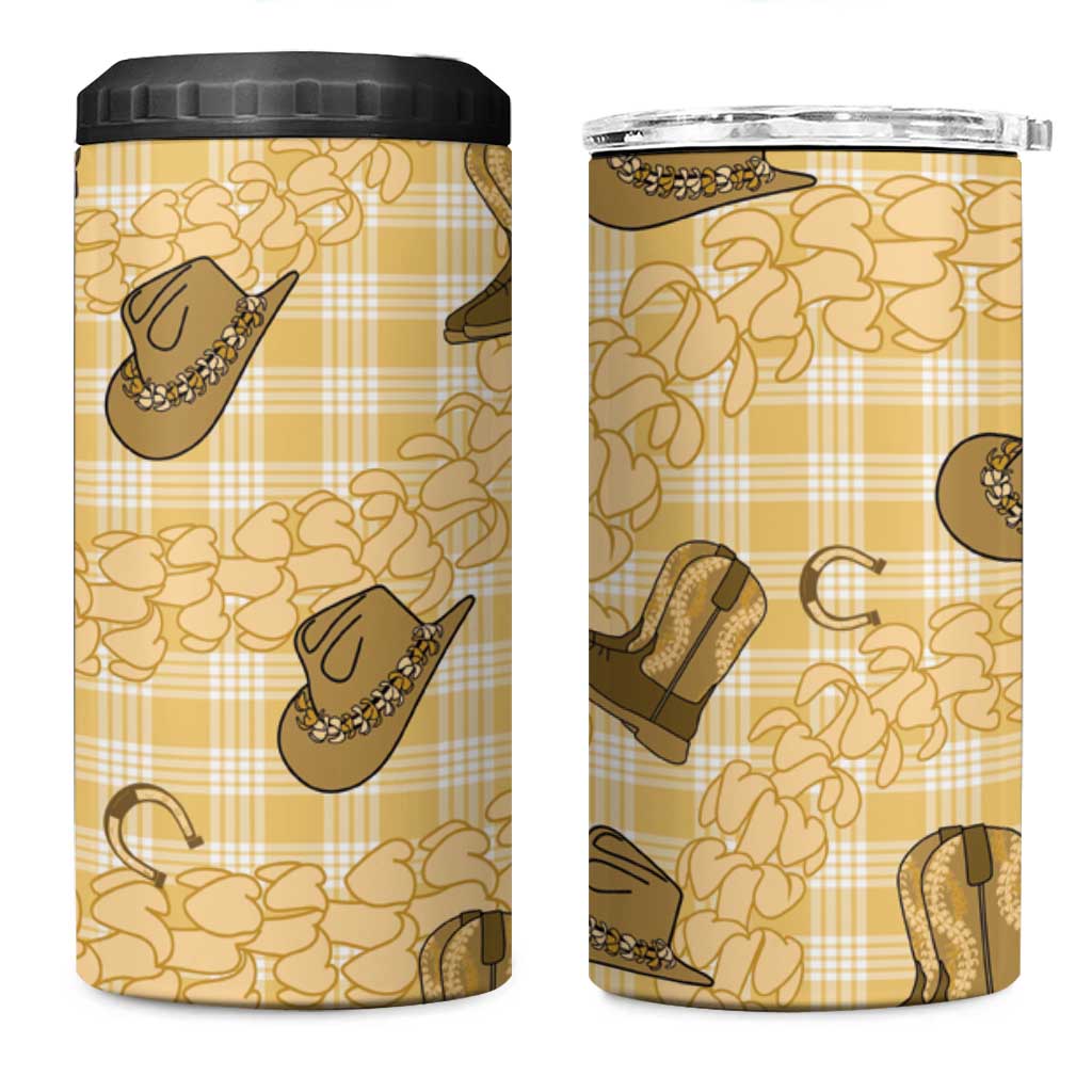 Yellow Palaka Hawaii Cowboy 4 in 1 Can Cooler Tumbler Puakenikeni Lei Paniolo Papale Seamless Vibes - Polynesian Pride