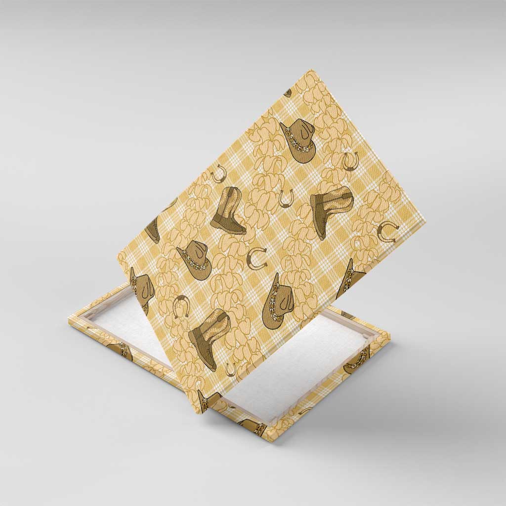 Yellow Palaka Hawaii Cowboy Canvas Wall Art Puakenikeni Lei Paniolo Papale Seamless Vibes - Polynesian Pride