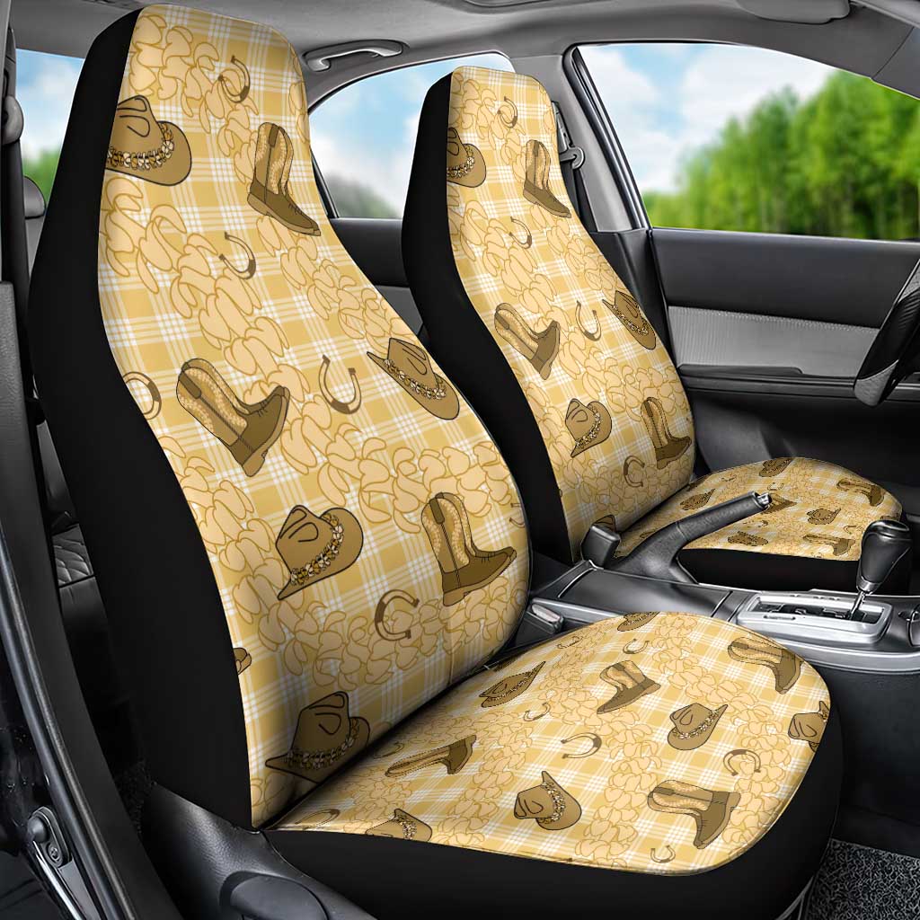 Yellow Palaka Hawaii Cowboy Car Seat Cover Puakenikeni Lei Paniolo Papale Seamless Vibes - Polynesian Pride