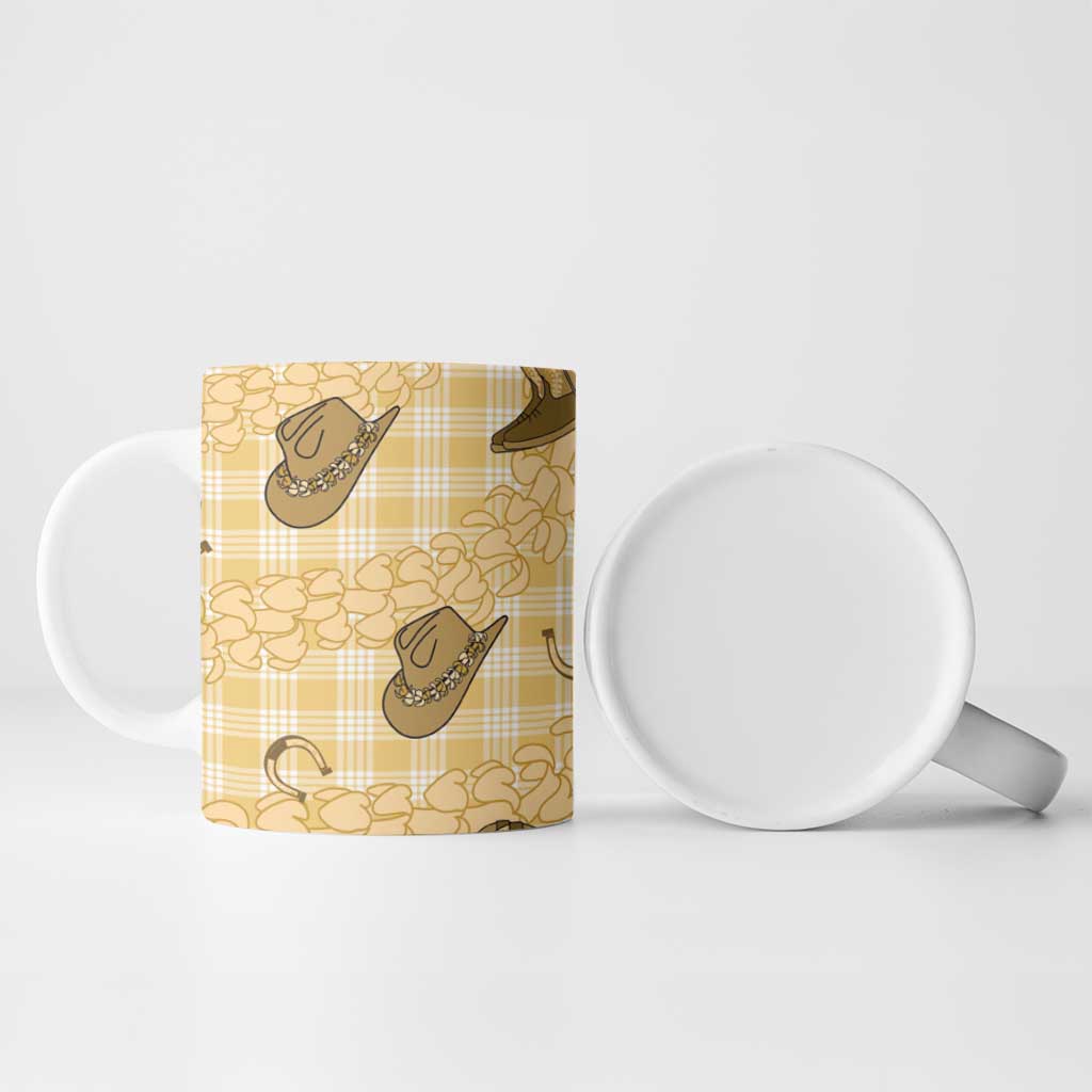 Yellow Palaka Hawaii Cowboy Ceramic Mug Puakenikeni Lei Paniolo Papale Seamless Vibes - Polynesian Pride