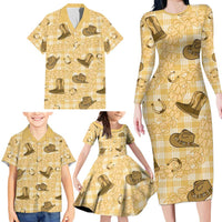 Yellow Palaka Hawaii Cowboy Family Matching Long Sleeve Bodycon Dress and Hawaiian Shirt Puakenikeni Lei Paniolo Papale Seamless Vibes - Polynesian Pride