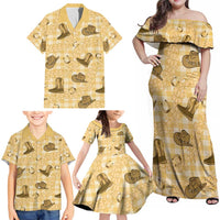 Yellow Palaka Hawaii Cowboy Family Matching Off Shoulder Maxi Dress and Hawaiian Shirt Puakenikeni Lei Paniolo Papale Seamless Vibes - Polynesian Pride