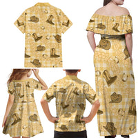 Yellow Palaka Hawaii Cowboy Family Matching Off Shoulder Maxi Dress and Hawaiian Shirt Puakenikeni Lei Paniolo Papale Seamless Vibes - Polynesian Pride