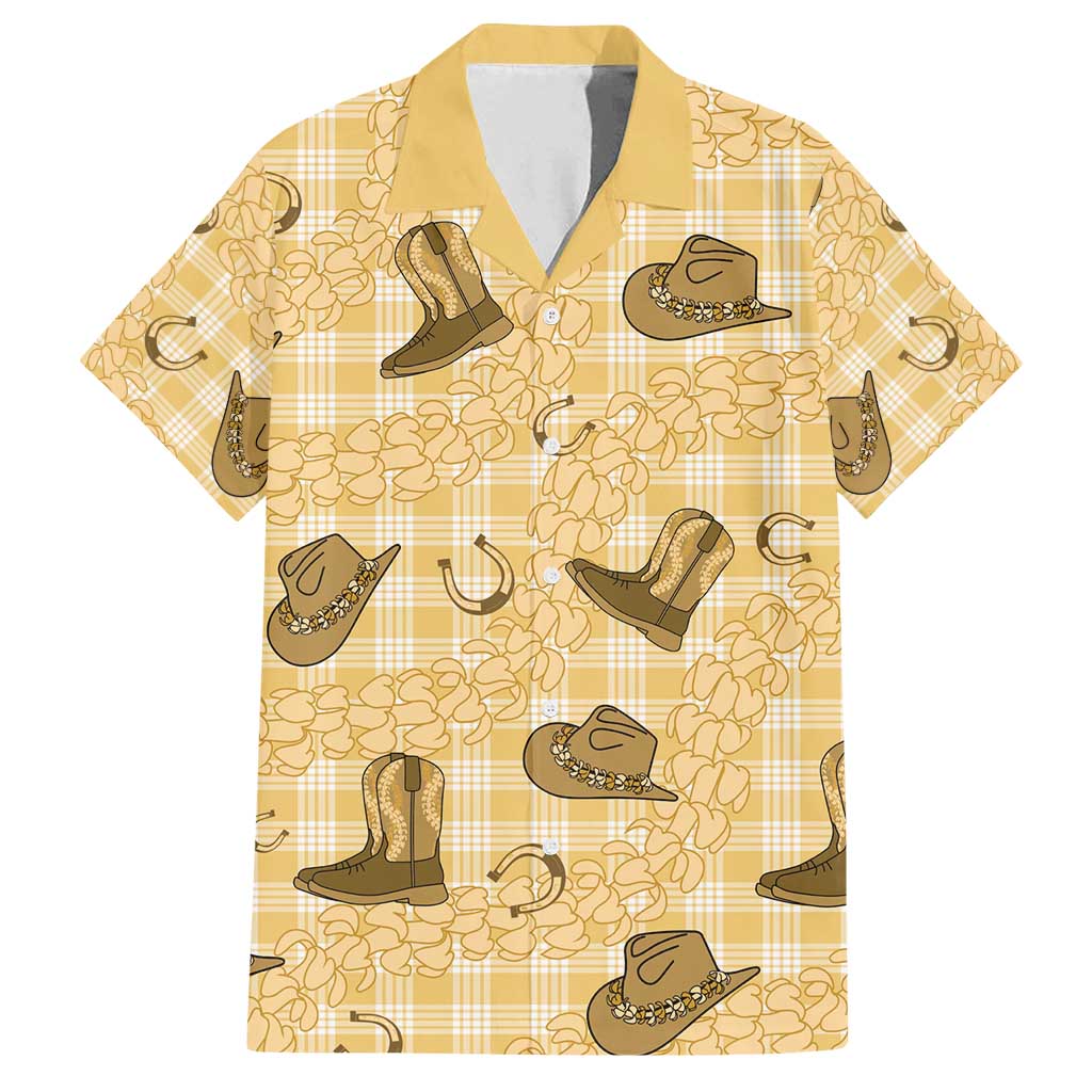 Yellow Palaka Hawaii Cowboy Family Matching Off Shoulder Maxi Dress and Hawaiian Shirt Puakenikeni Lei Paniolo Papale Seamless Vibes - Polynesian Pride