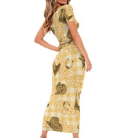 Yellow Palaka Hawaii Cowboy Family Matching Short Sleeve Bodycon Dress and Hawaiian Shirt Puakenikeni Lei Paniolo Papale Seamless Vibes - Polynesian Pride