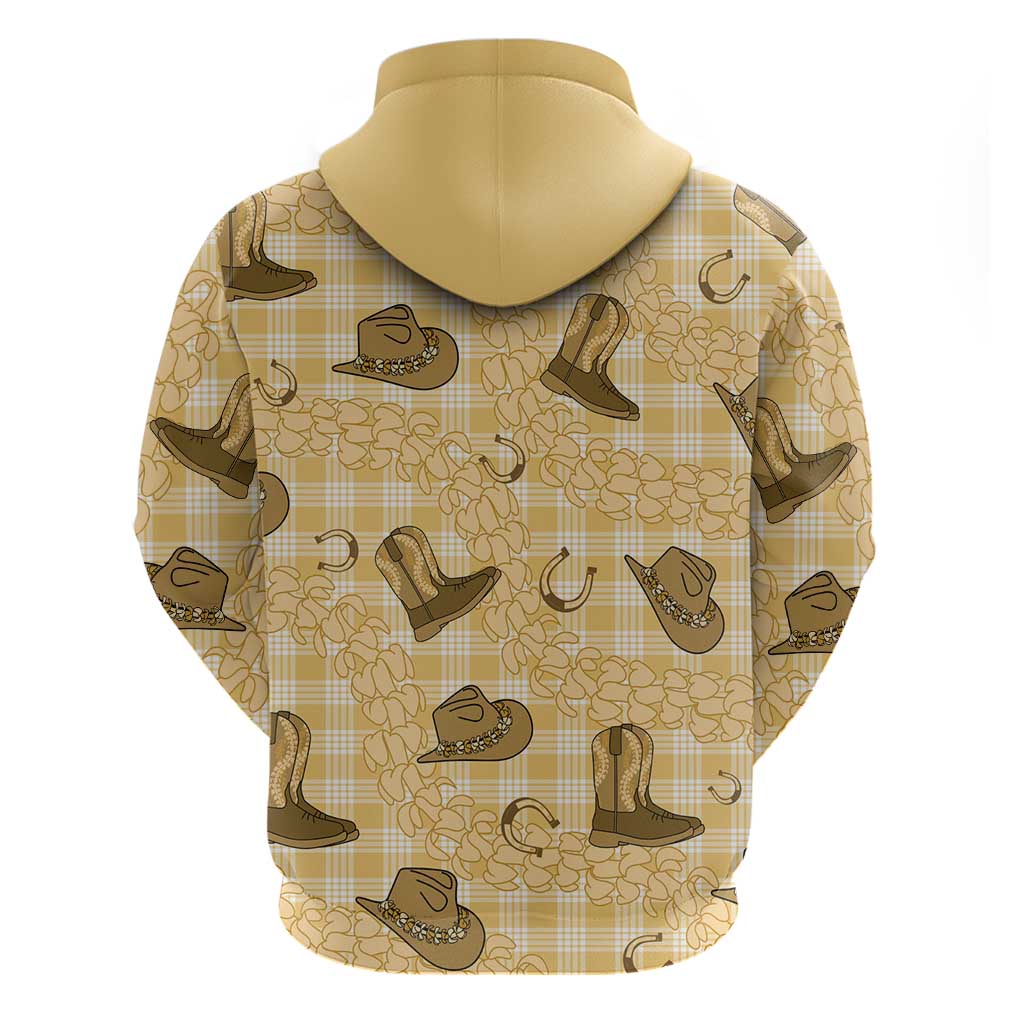Yellow Palaka Hawaii Cowboy Hoodie Puakenikeni Lei Paniolo Papale Seamless Vibes - Polynesian Pride