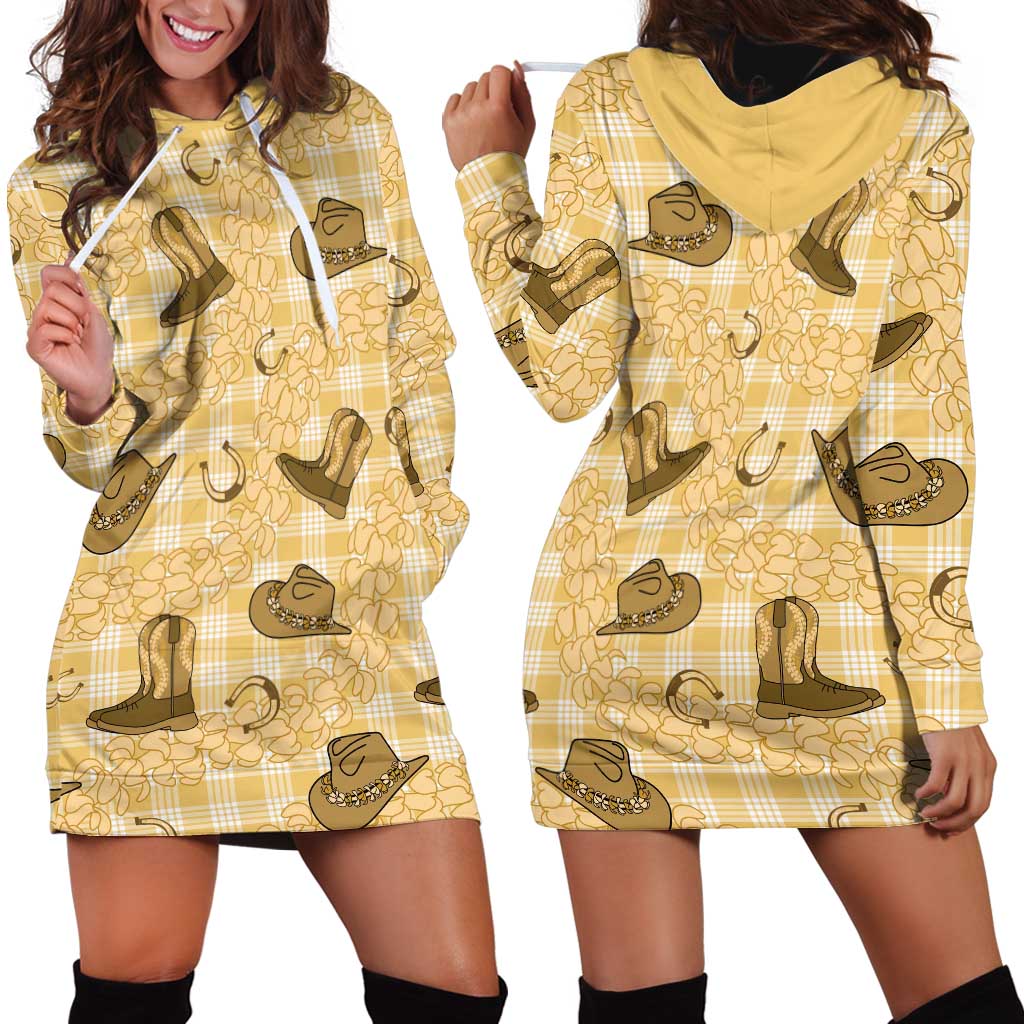 Yellow Palaka Hawaii Cowboy Hoodie Dress Puakenikeni Lei Paniolo Papale Seamless Vibes - Polynesian Pride