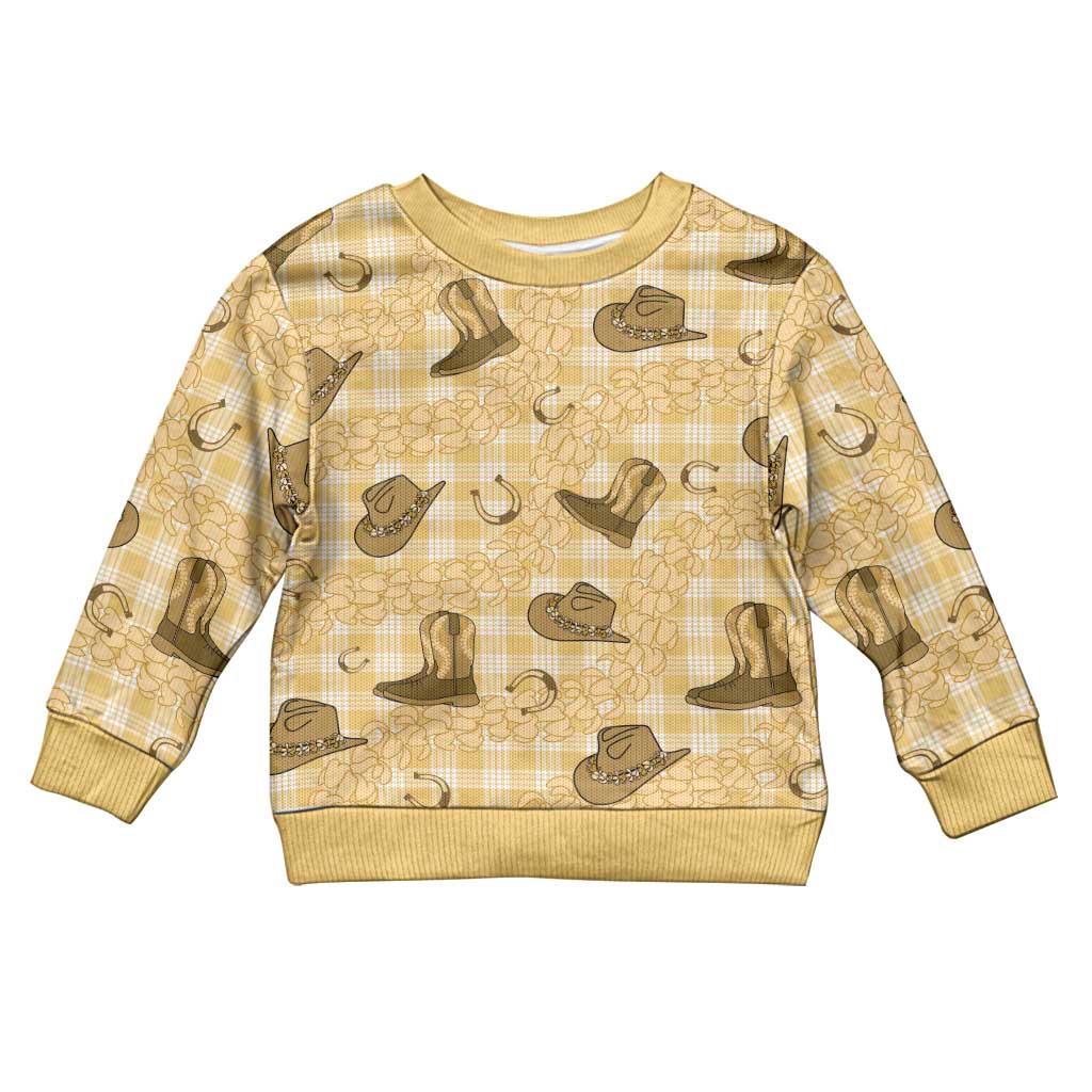 Yellow Palaka Hawaii Cowboy Kid Ugly Christmas Sweater Puakenikeni Lei Paniolo Papale Seamless Vibes - Polynesian Pride