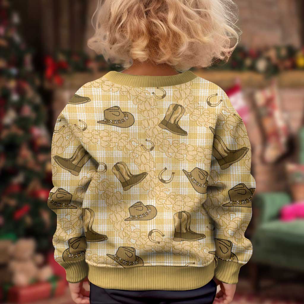 Yellow Palaka Hawaii Cowboy Kid Ugly Christmas Sweater Puakenikeni Lei Paniolo Papale Seamless Vibes - Polynesian Pride