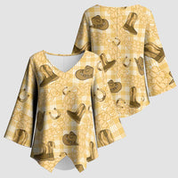 Yellow Palaka Hawaii Cowboy Kimono Sleeve Blouse Puakenikeni Lei Paniolo Papale Seamless Vibes - Polynesian Pride