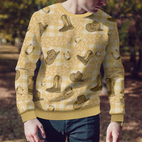 Yellow Palaka Hawaii Cowboy Ugly Christmas Sweater Puakenikeni Lei Paniolo Papale Seamless Vibes - Polynesian Pride