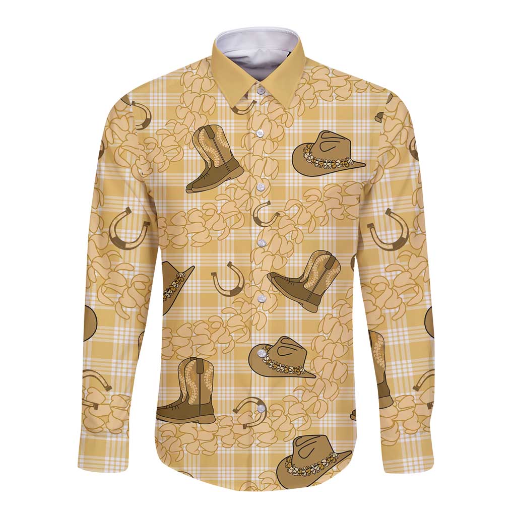 Yellow Palaka Hawaii Cowboy Long Sleeve Button Shirt Puakenikeni Lei Paniolo Papale Seamless Vibes - Polynesian Pride
