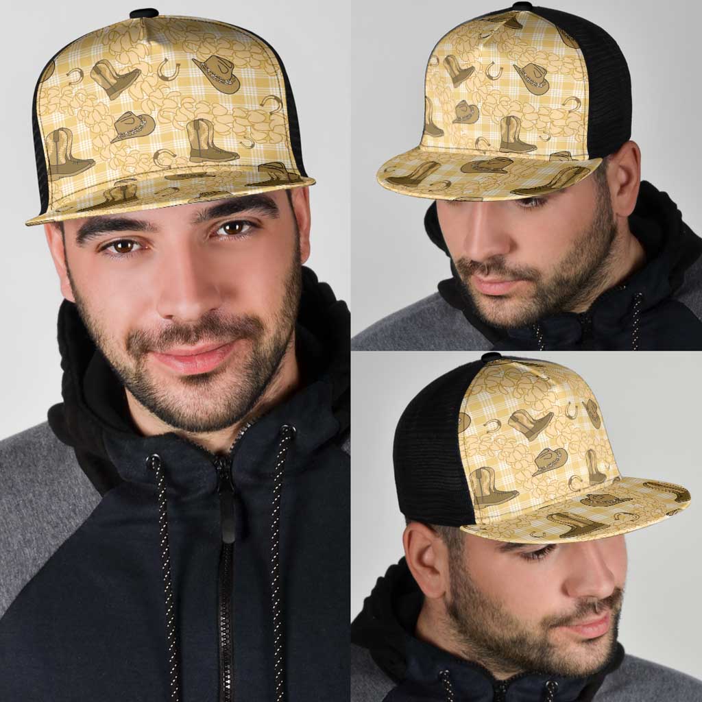 Yellow Palaka Hawaii Cowboy Mesh Trucker Cap Puakenikeni Lei Paniolo Papale Seamless Vibes - Polynesian Pride