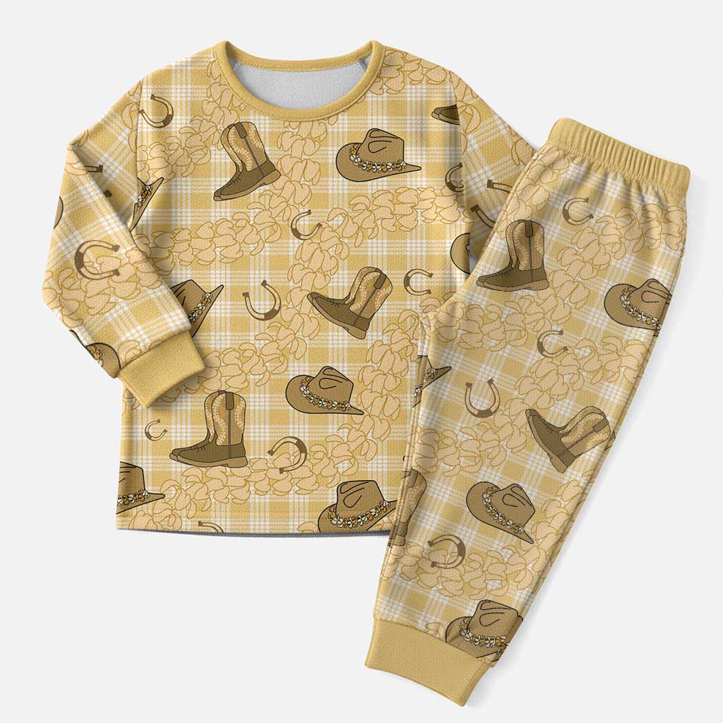 Yellow Palaka Hawaii Cowboy Christmas Pajama Set Puakenikeni Lei Paniolo Papale Seamless Vibes - Polynesian Pride