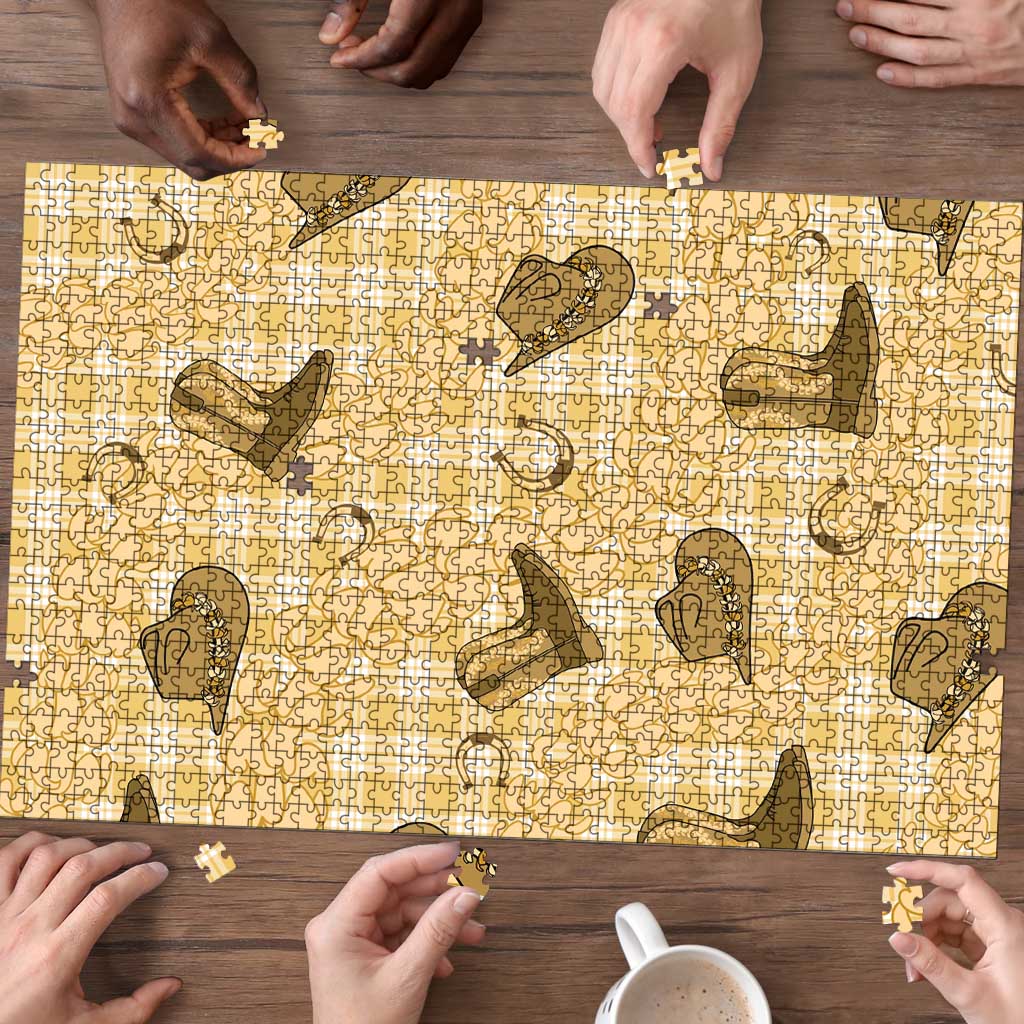 Yellow Palaka Hawaii Cowboy Puzzle Puakenikeni Lei Paniolo Papale Seamless Vibes - Polynesian Pride