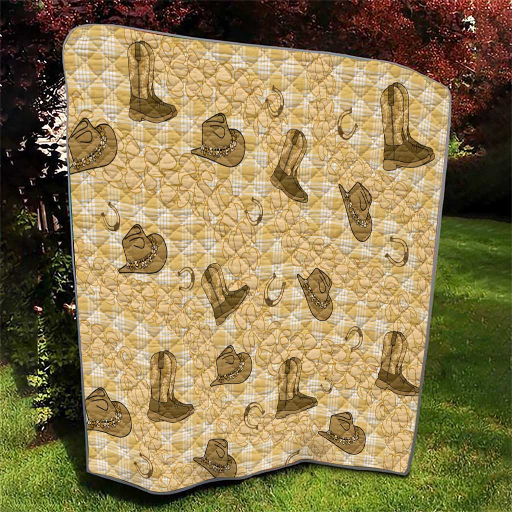 Yellow Palaka Hawaii Cowboy Quilt Puakenikeni Lei Paniolo Papale Seamless Vibes - Polynesian Pride