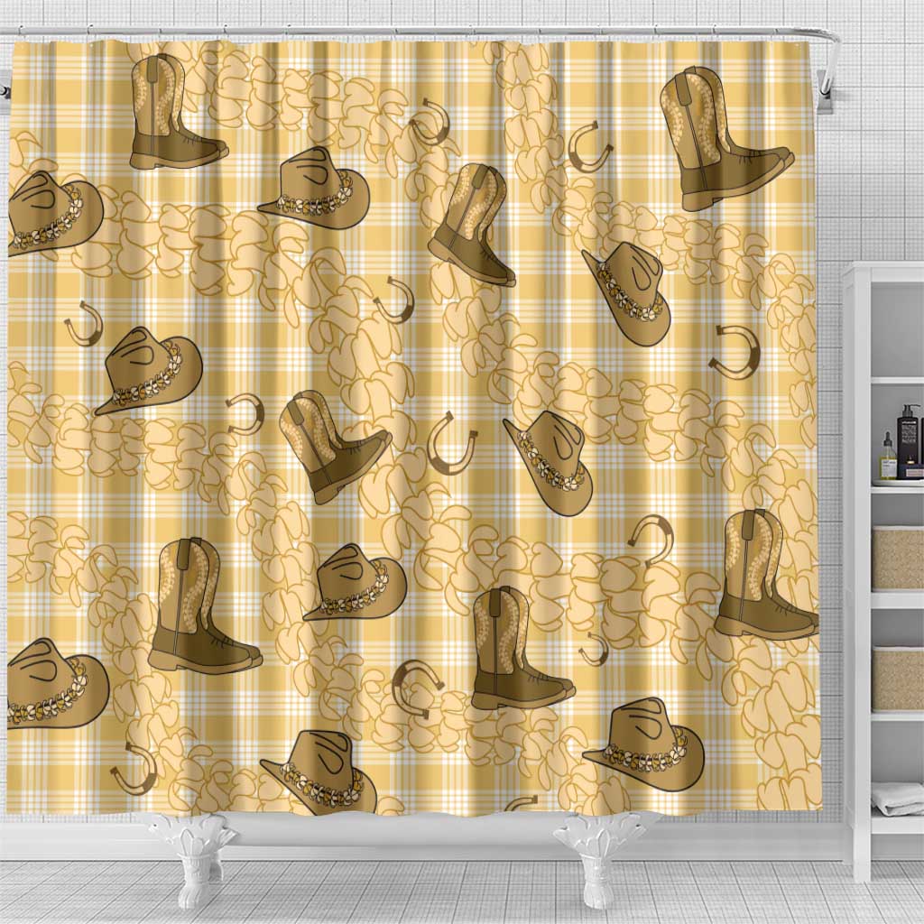 Yellow Palaka Hawaii Cowboy Shower Curtain Puakenikeni Lei Paniolo Papale Seamless Vibes - Polynesian Pride