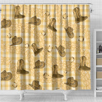 Yellow Palaka Hawaii Cowboy Shower Curtain Puakenikeni Lei Paniolo Papale Seamless Vibes - Polynesian Pride