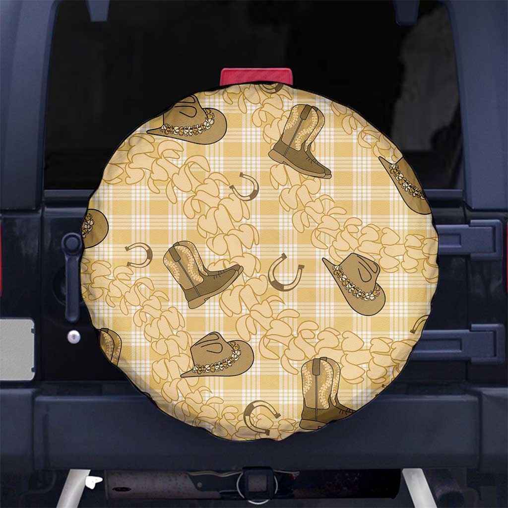 Yellow Palaka Hawaii Cowboy Spare Tire Cover Puakenikeni Lei Paniolo Papale Seamless Vibes - Polynesian Pride