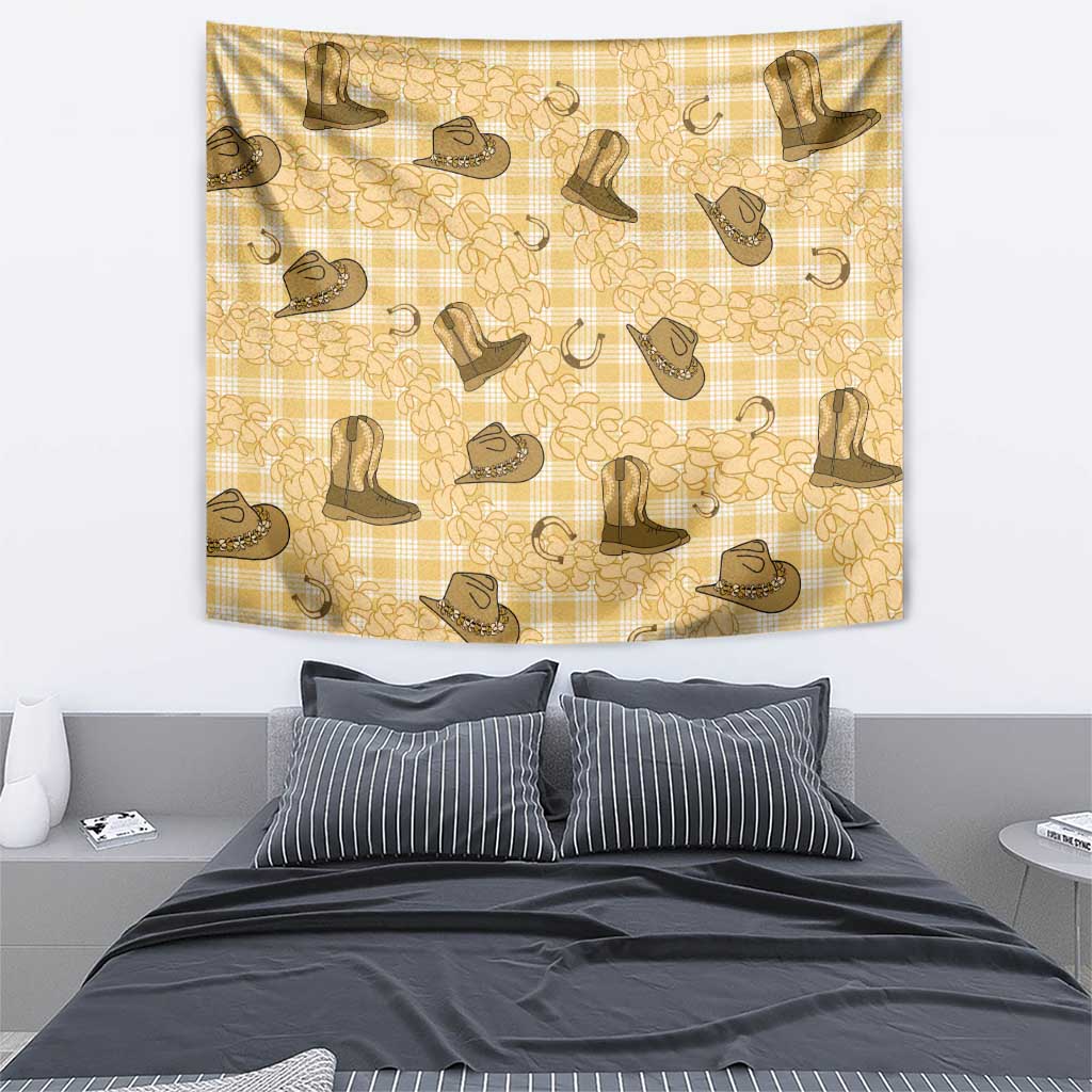 Yellow Palaka Hawaii Cowboy Tapestry Puakenikeni Lei Paniolo Papale Seamless Vibes - Polynesian Pride