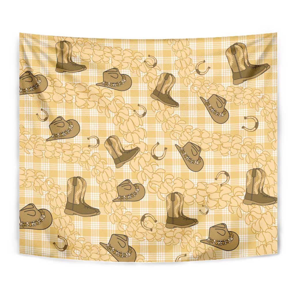Yellow Palaka Hawaii Cowboy Tapestry Puakenikeni Lei Paniolo Papale Seamless Vibes - Polynesian Pride