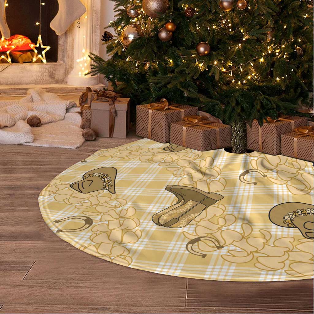 Yellow Palaka Hawaii Cowboy Tree Skirt Puakenikeni Lei Paniolo Papale Seamless Vibes - Polynesian Pride