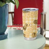 Yellow Palaka Hawaii Cowboy Tumbler Cup Puakenikeni Lei Paniolo Papale Seamless Vibes - Polynesian Pride