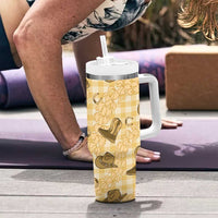 Yellow Palaka Hawaii Cowboy Tumbler With Handle Puakenikeni Lei Paniolo Papale Seamless Vibes - Polynesian Pride