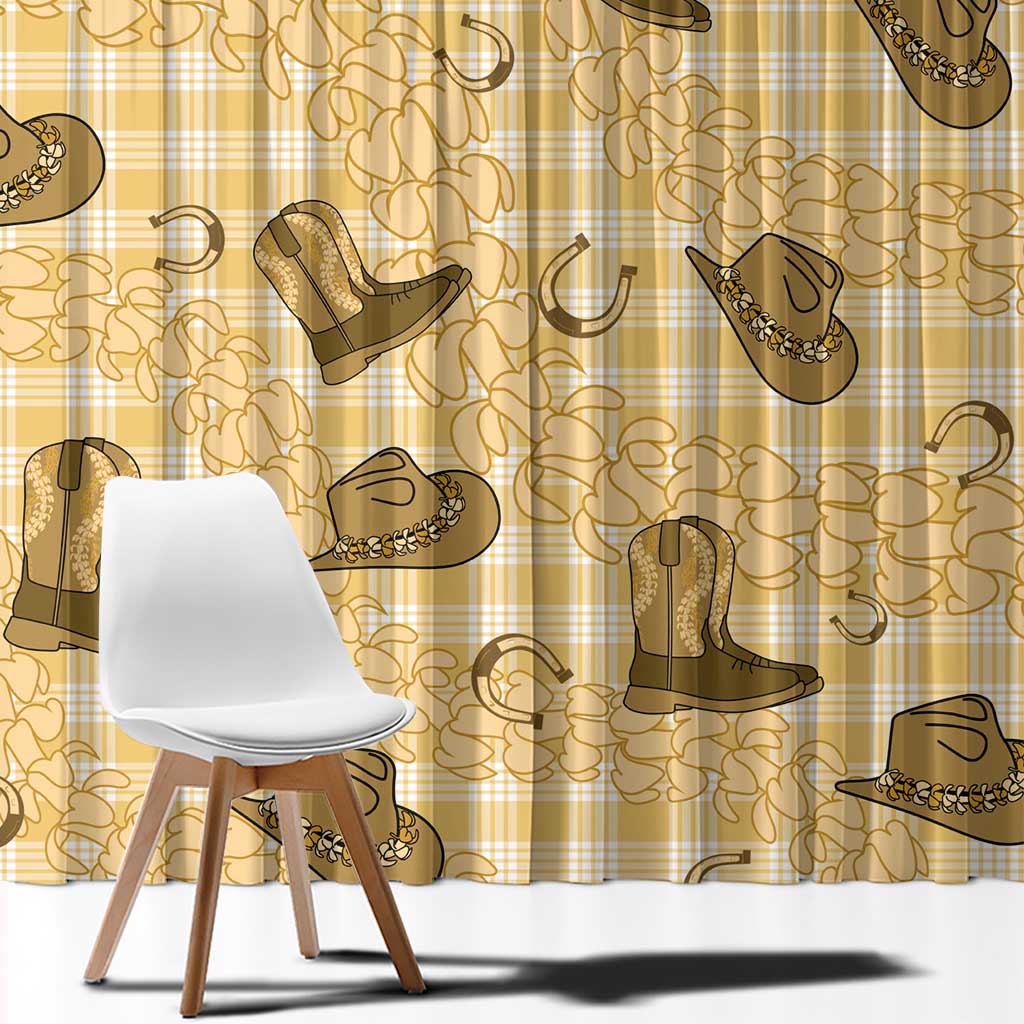 Yellow Palaka Hawaii Cowboy Window Curtain Puakenikeni Lei Paniolo Papale Seamless Vibes - Polynesian Pride
