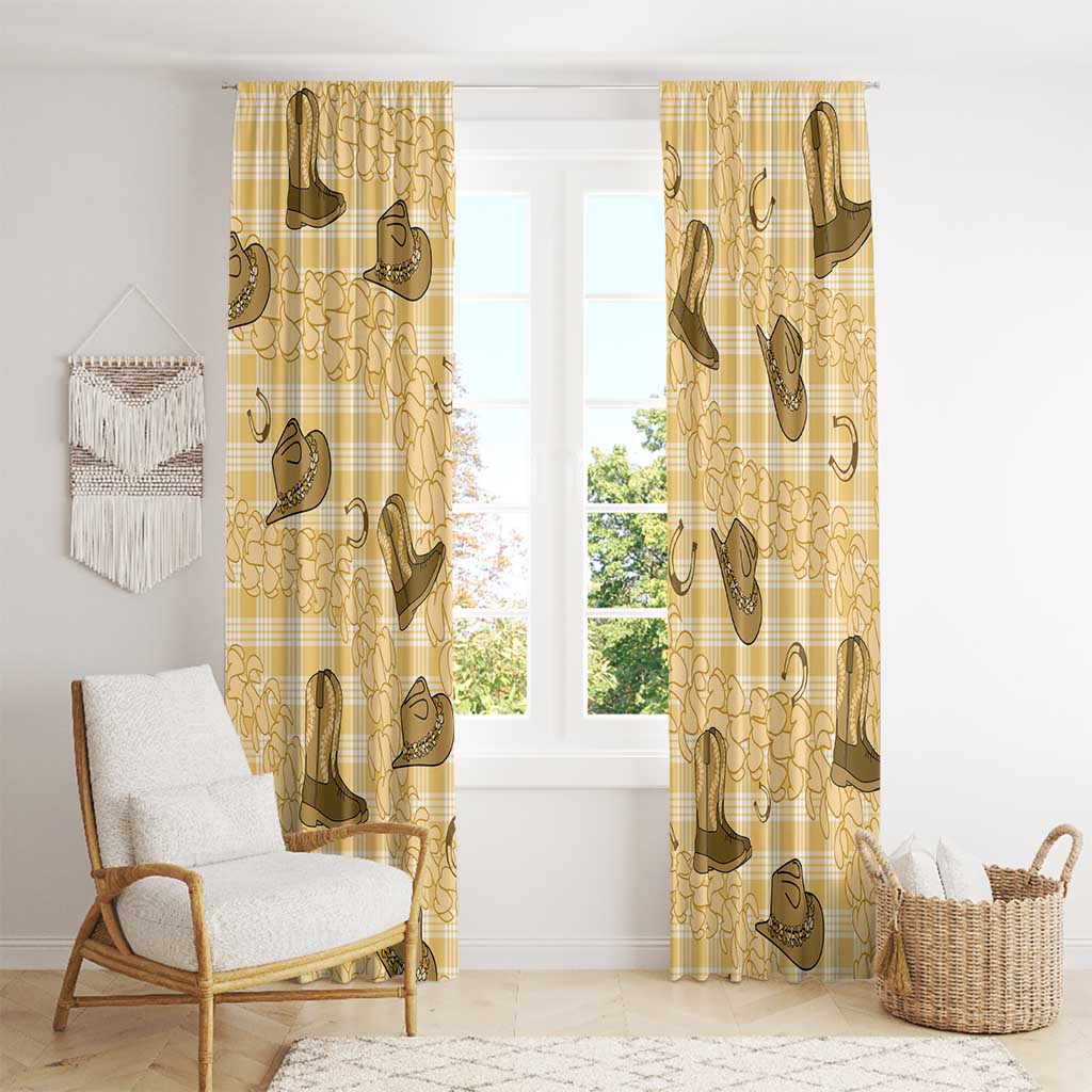 Yellow Palaka Hawaii Cowboy Window Curtain Puakenikeni Lei Paniolo Papale Seamless Vibes - Polynesian Pride