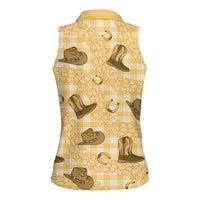 Yellow Palaka Hawaii Cowboy Women Sleeveless Polo Shirt Puakenikeni Lei Paniolo Papale Seamless Vibes - Polynesian Pride
