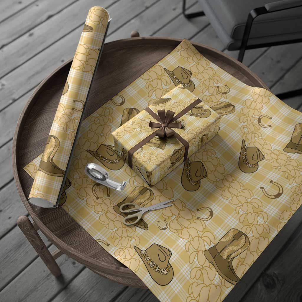 Yellow Palaka Hawaii Cowboy Wrapping Paper Puakenikeni Lei Paniolo Papale Seamless Vibes - Polynesian Pride