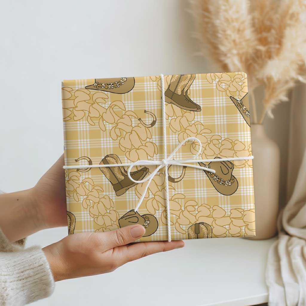 Yellow Palaka Hawaii Cowboy Wrapping Paper Puakenikeni Lei Paniolo Papale Seamless Vibes - Polynesian Pride