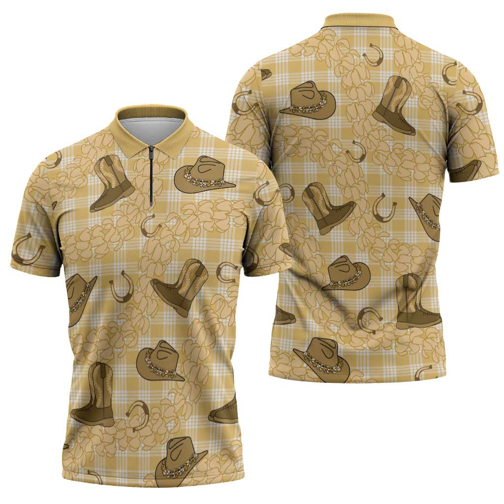 Yellow Palaka Hawaii Cowboy Zipper Polo Shirt Puakenikeni Lei Paniolo Papale Seamless Vibes - Polynesian Pride